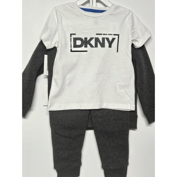 DKNY  24M, Set Of 3, Grey Pull Over Jacket/Grey Pants/ Crew Neck Logo T Shirt - Picture 2 of 8